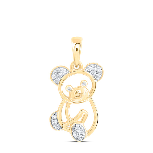 0.07 Ctw Natural Diamond Open Panda Animal Pendant in 10k Yellow Gold