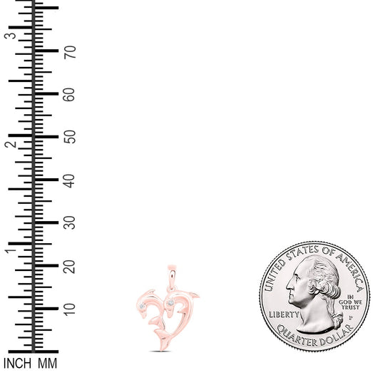 0.01 Ctw Natural Diamond 2 Two Dolpin Heart Pendant in 10k Rose Gold
