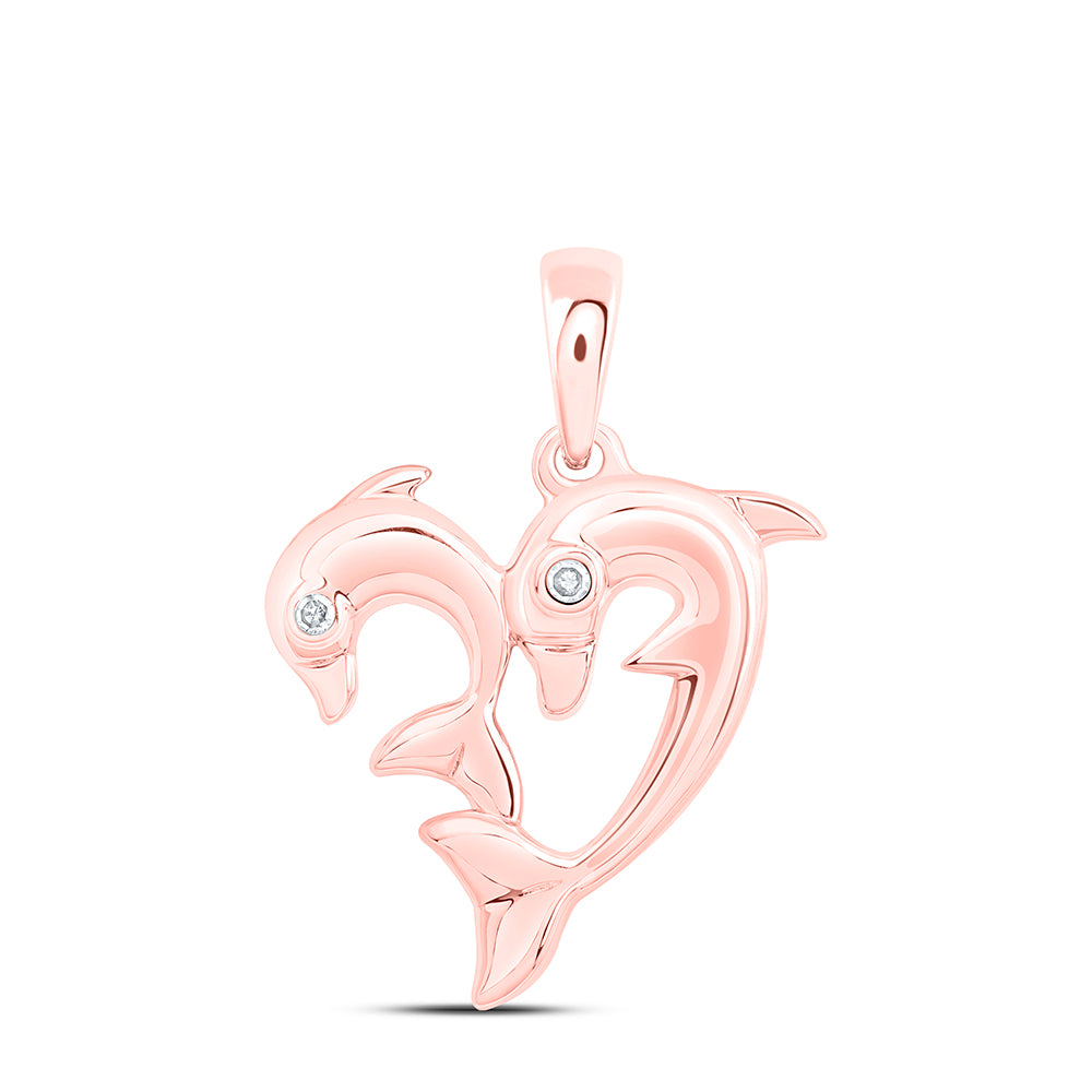 0.01 Ctw Natural Diamond 2 Two Dolpin Heart Pendant in 10k Rose Gold