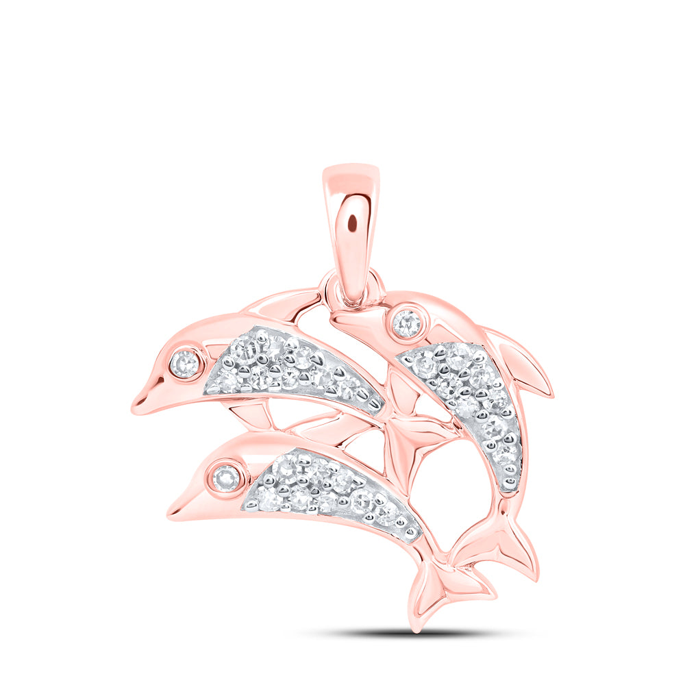 0.14 Ctw Natural Diamond 3 Three Dolphin Pendant in 10k Rose Gold