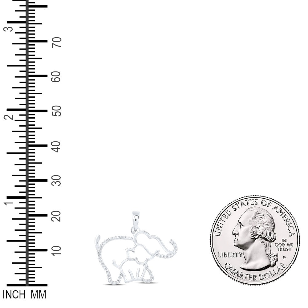0.15 Ctw Natural Diamond Mother Child Elephant Pendant in 10k White Gold