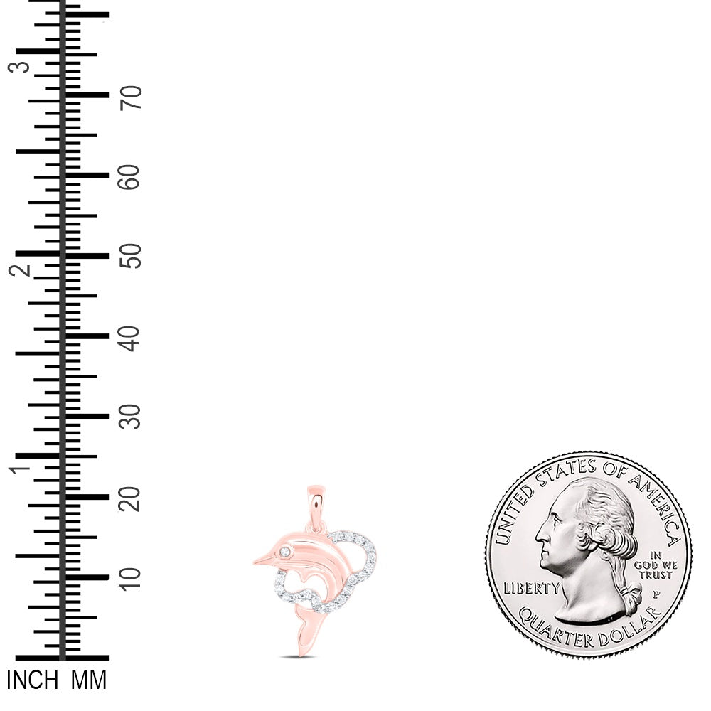 0.09 Ctw Natural Diamond Dolphin Heart Gift Pendant in 10k Rose Gold