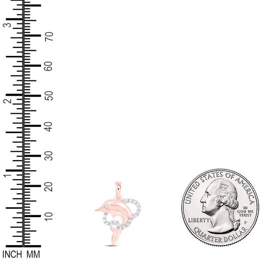 0.09 Ctw Natural Diamond Dolphin Heart Gift Pendant in 10k Rose Gold