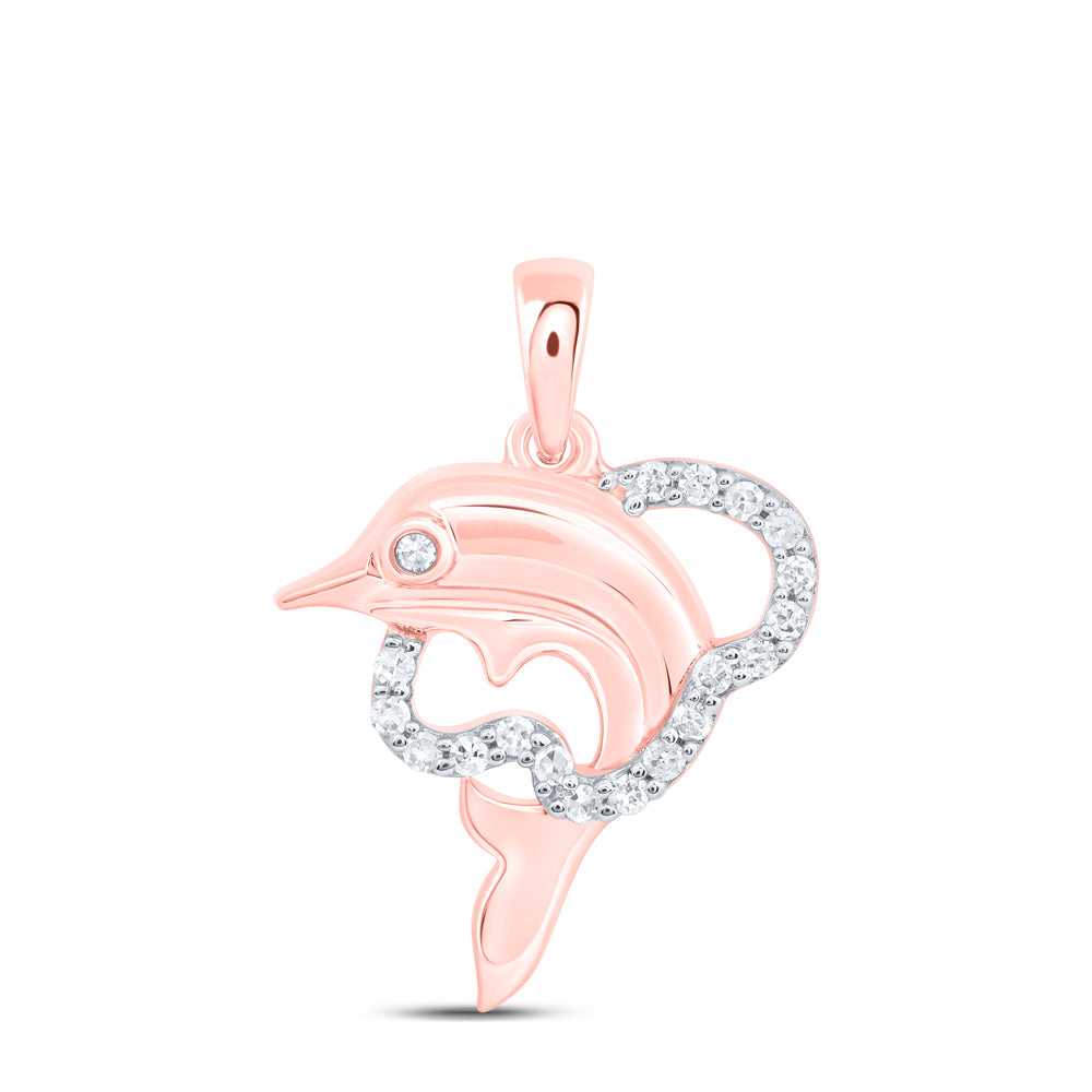 0.09 Ctw Natural Diamond Dolphin Heart Gift Pendant in 10k Rose Gold
