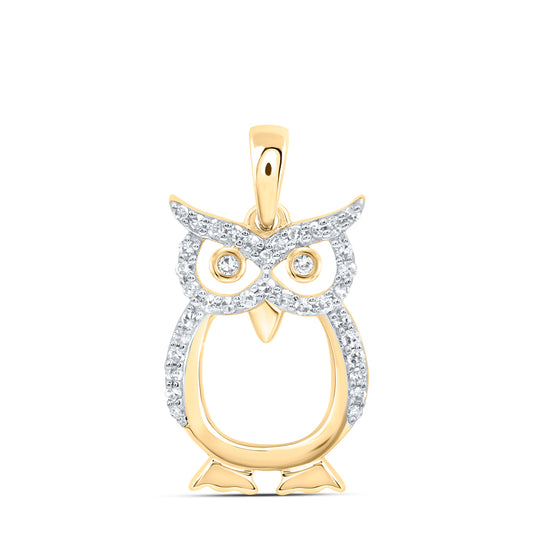 0.16 Ctw Natural Diamond Open Owl Pendant in 10k Yellow Gold