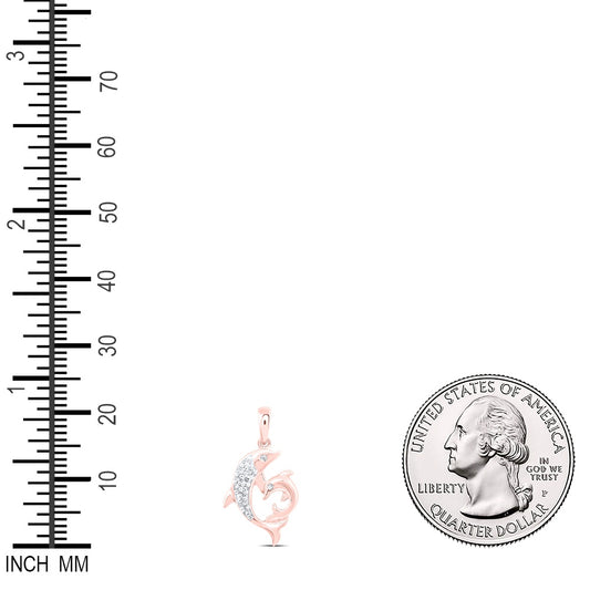 0.07 Ctw Natural Diamond Mother Child Dolphin Pendant in 10k Rose Gold
