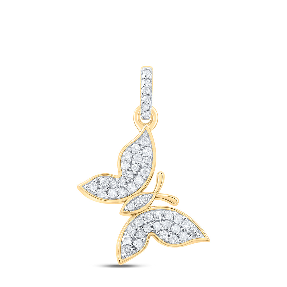 0.19 Ctw Natural Diamond Butterfly Animal Fashion Pendant in Yellow-tone Sterling