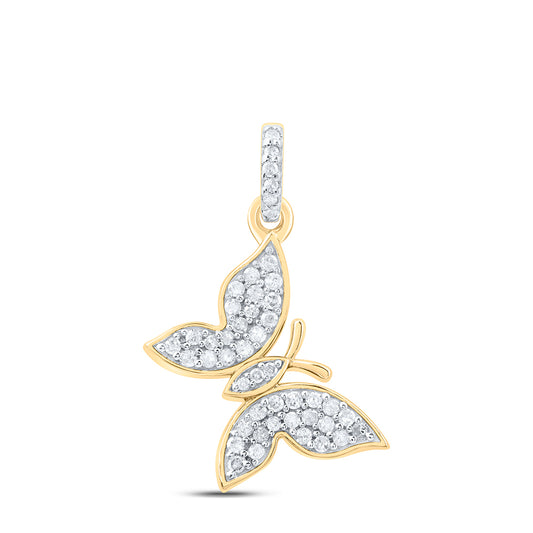 0.19 Ctw Natural Diamond Butterfly Animal Fashion Pendant in Yellow-tone Sterling