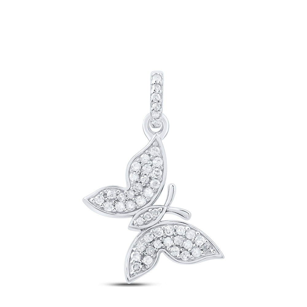 0.18 Ctw Natural Diamond Butterfly Animal Fashion Pendant in Sterling Silver