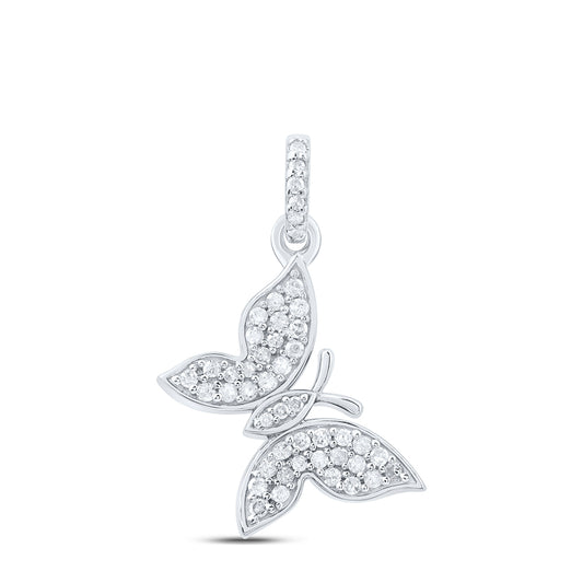 0.18 Ctw Natural Diamond Butterfly Animal Fashion Pendant in Sterling Silver
