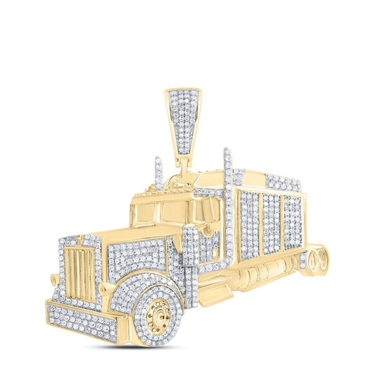 1.76 Ctw Natural Diamond Semi-Trailer Truck Auto Pendant in 10k Yellow Gold