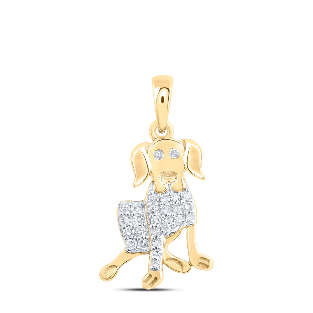 0.11 Ctw Natural Diamond Dog Pendant in 10k Yellow Gold