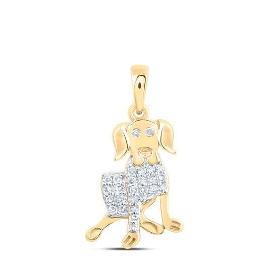 0.11 Ctw Natural Diamond Dog Pendant in 10k Yellow Gold