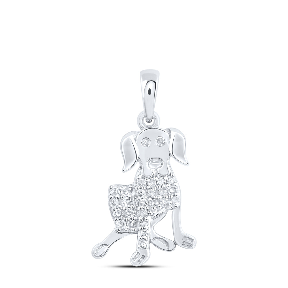 0.11 Ctw Natural Diamond Dog Pendant in 10k White Gold