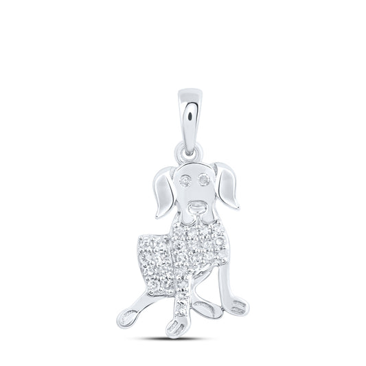 0.11 Ctw Natural Diamond Dog Pendant in 10k White Gold