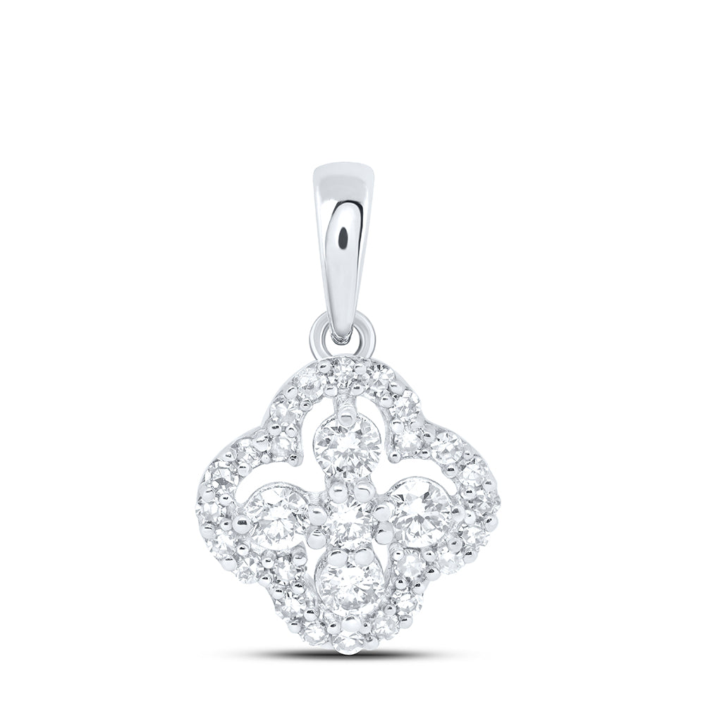 0.25 Ctw Natural Diamond Flower Pendant in 10k White Gold
