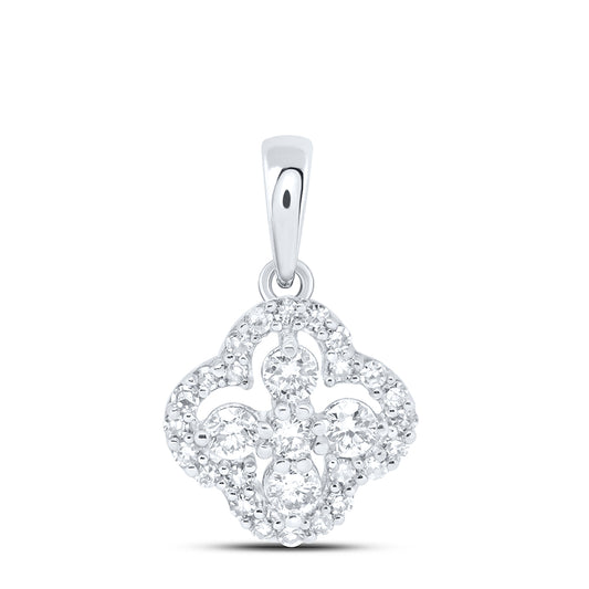 0.25 Ctw Natural Diamond Flower Pendant in 10k White Gold