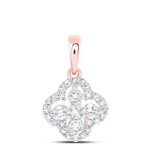 0.25 Ctw Natural Diamond Flower Pendant in 10k Rose Gold