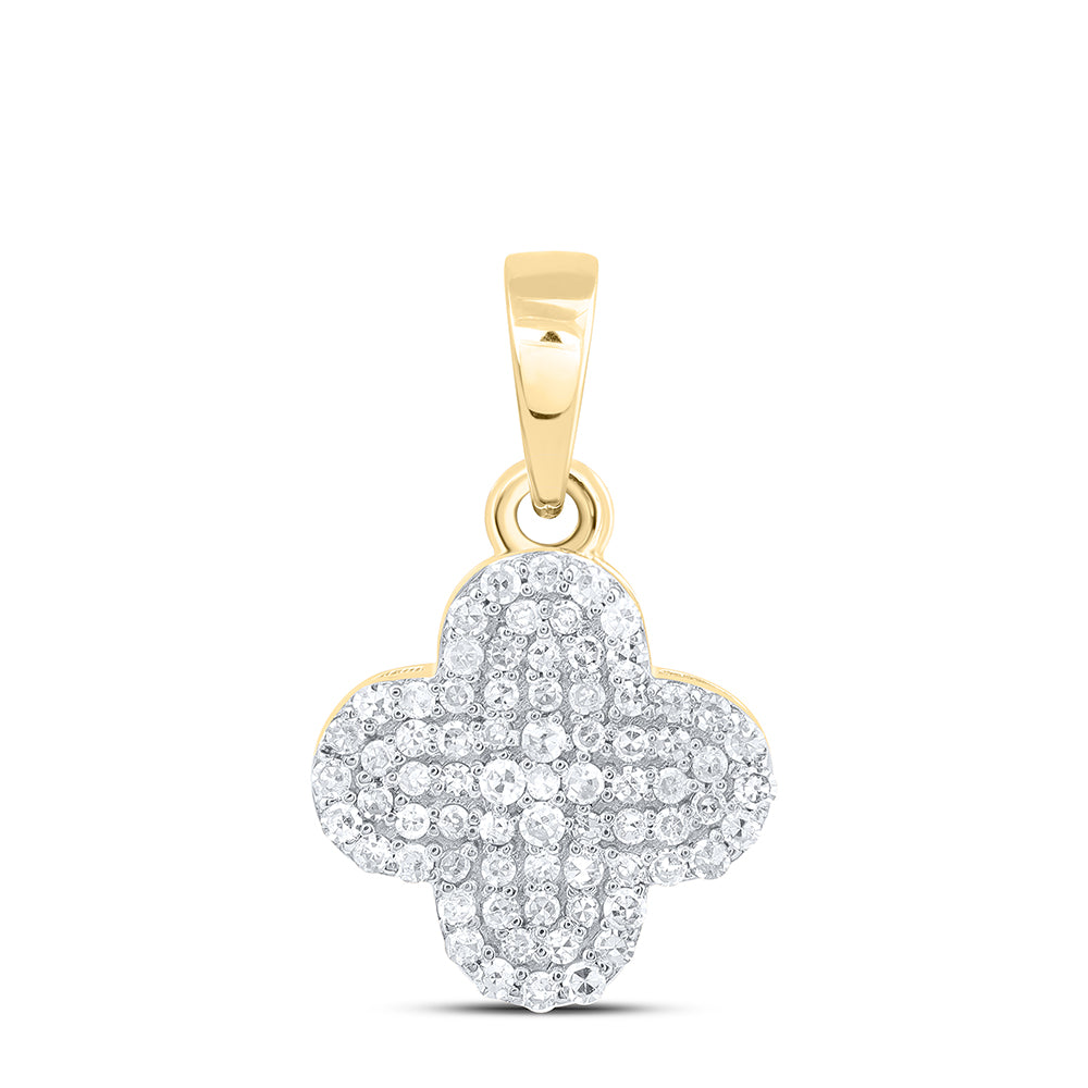 0.19 Ctw Natural Diamond Clover Pendant in 10k Yellow Gold
