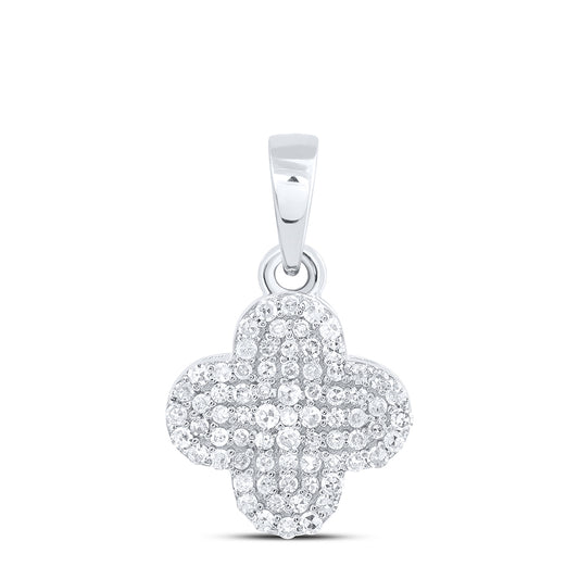 0.19 Ctw Natural Diamond Clover Pendant in 10k White Gold