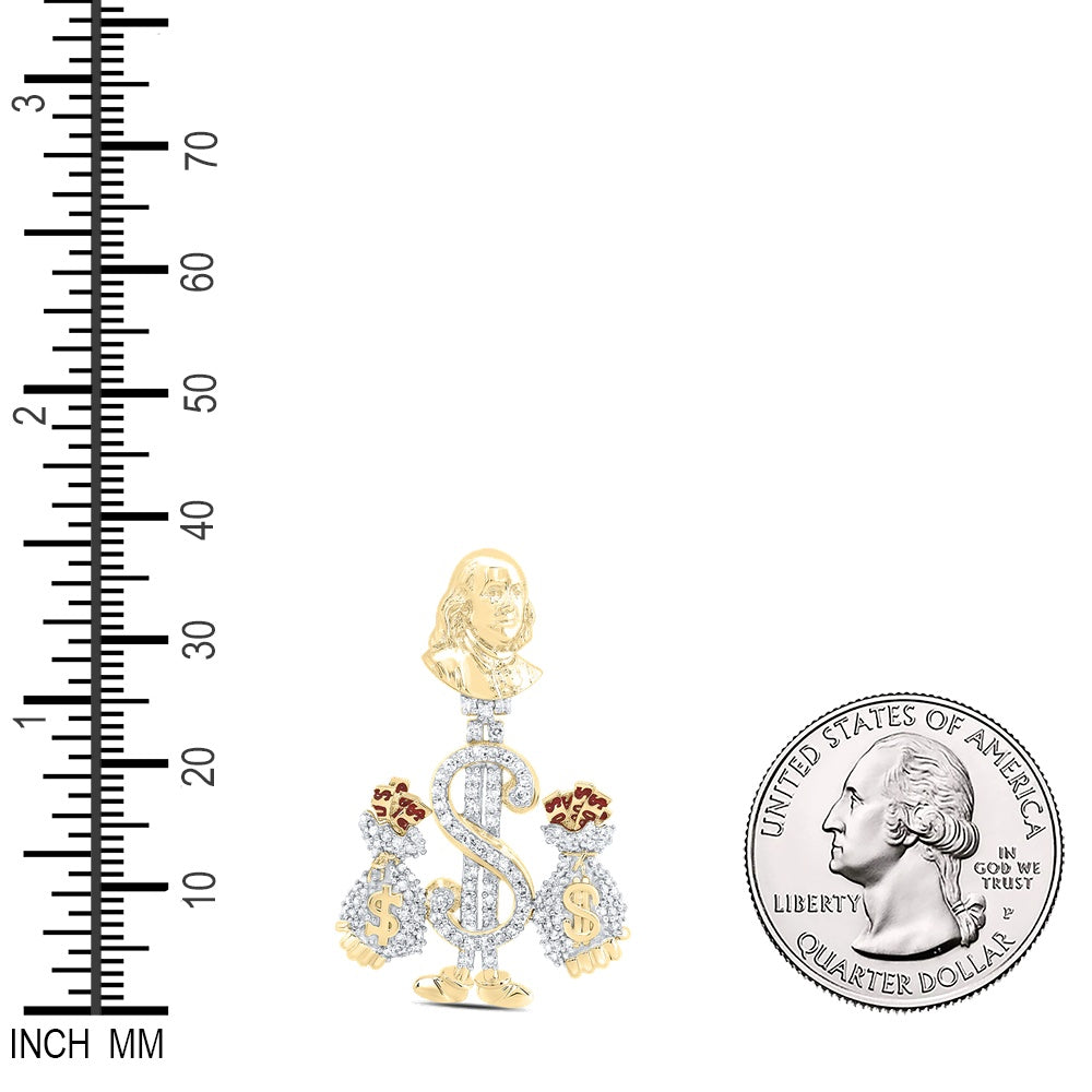 0.55 Ctw Natural Diamond Benjamin Franklin Money Bag Pendant in 10k Yellow Gold