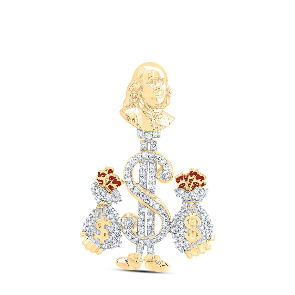 0.55 Ctw Natural Diamond Benjamin Franklin Money Bag Pendant in 10k Yellow Gold