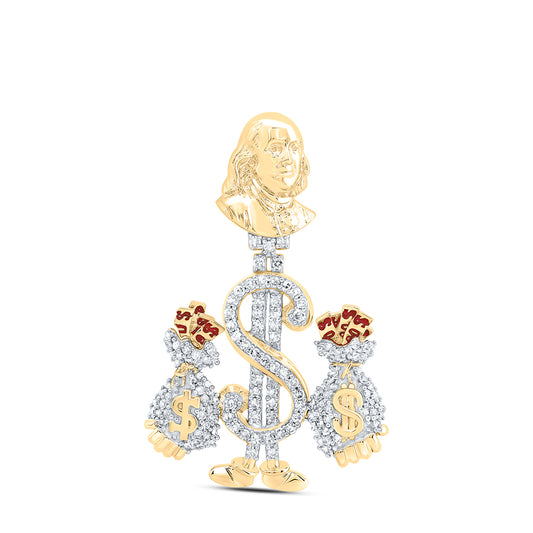 0.55 Ctw Natural Diamond Benjamin Franklin Money Bag Pendant in 10k Yellow Gold