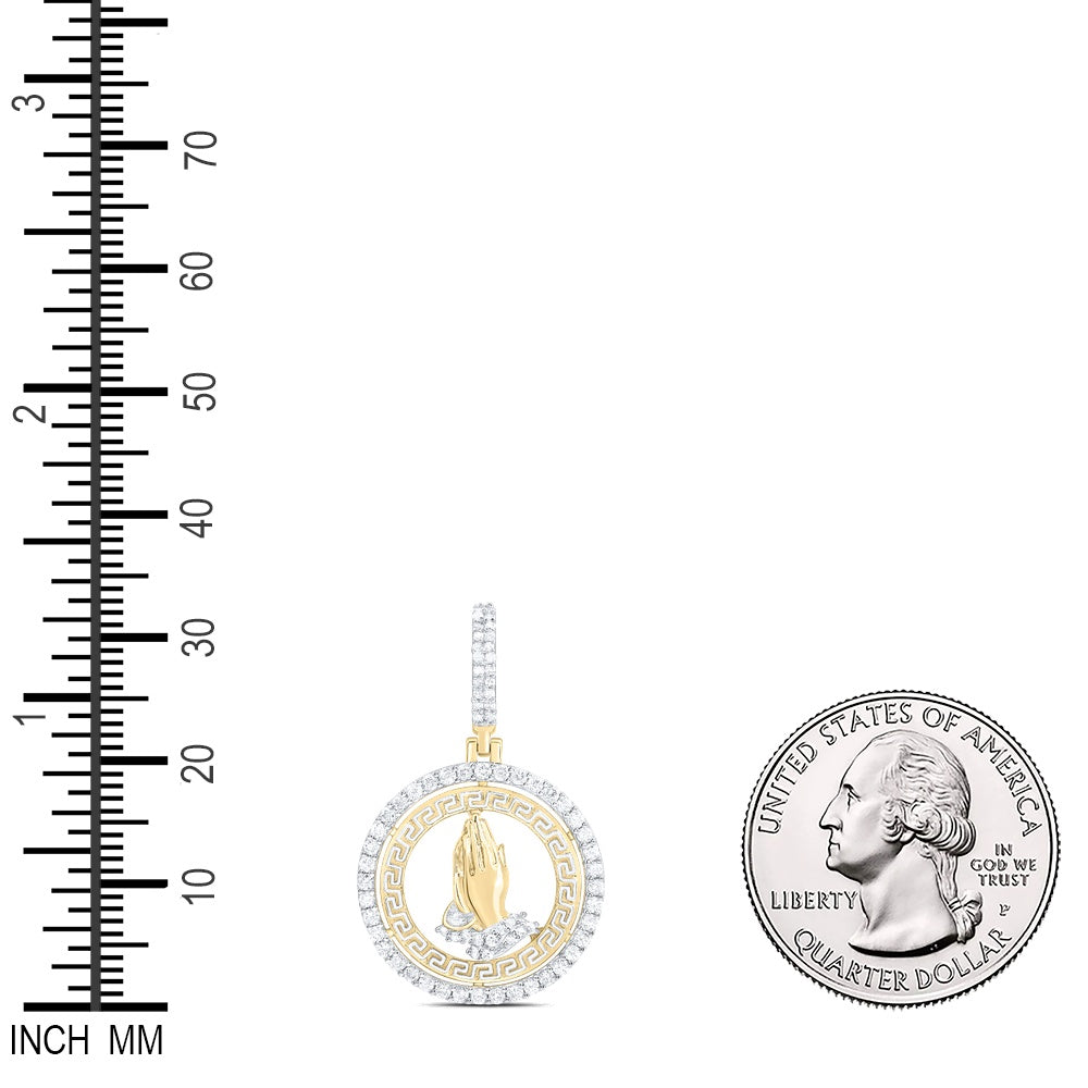 0.47 Ctw Natural Diamond Greek Medallion Praying Hand Pendant in 10k Yellow Gold