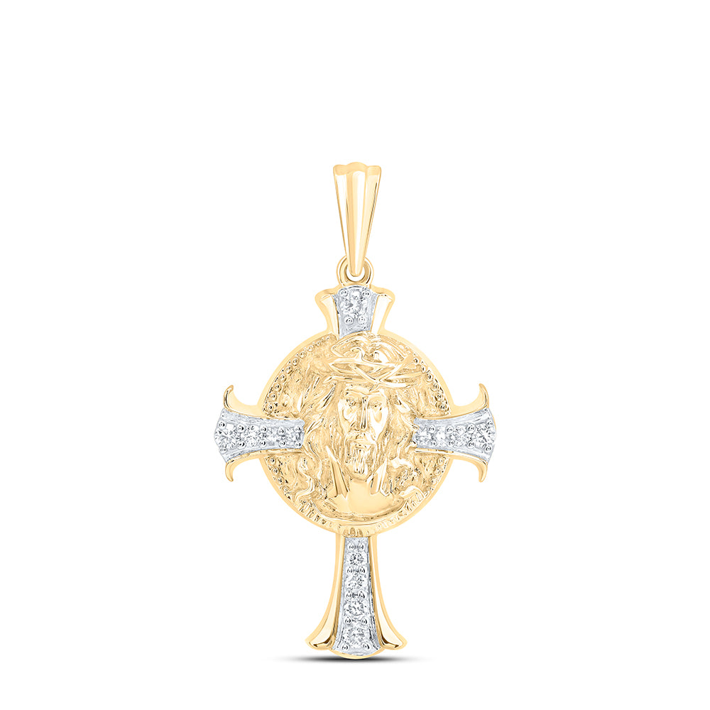 0.17 Ctw Natural Diamond Jesus Face Crucifix Cross Pendant in 10k Yellow Gold