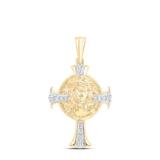 0.17 Ctw Natural Diamond Jesus Face Crucifix Cross Pendant in 10k Yellow Gold