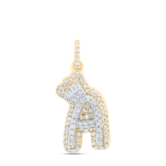 0.28 Ctw Natural Diamond Hiphop Crown Initial Letter A Pendant in 10K Yellow White