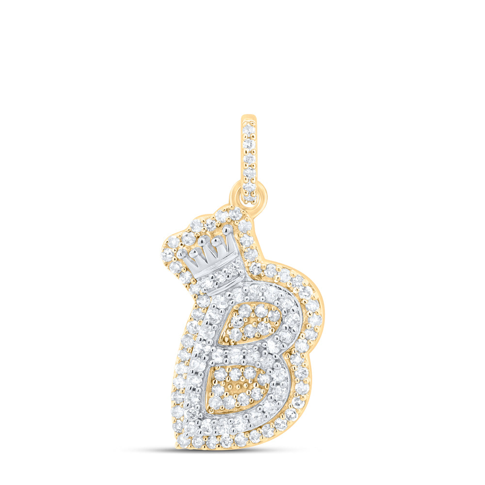 0.33 Ctw Natural Diamond Hiphop Crown Initial Leter B Pendant in 10K Yellow White