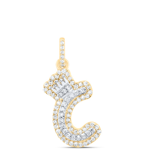 0.26 Ctw Natural Diamond Hiphop Crown Initial Letter C Pendant in 10K Yellow White