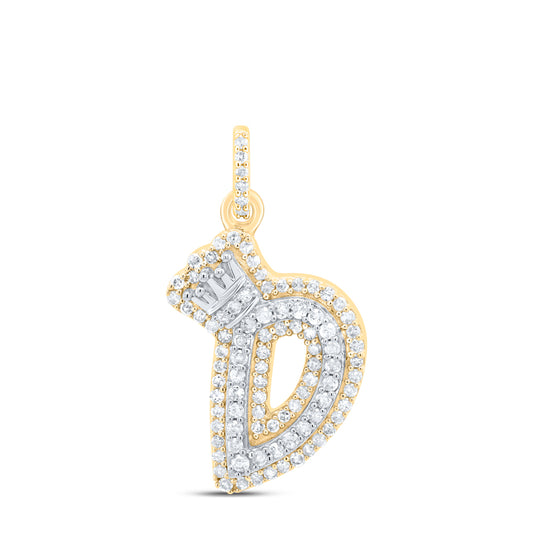0.31 Ctw Natural Diamond Hiphop Crown Initial Letter D Pendant in 10K Yellow White