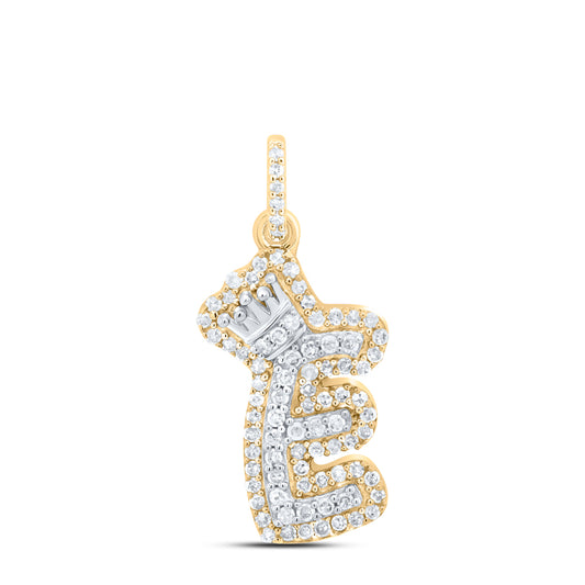 0.27 Ctw Natural Diamond Hiphop Crown Initial Letter E Pendant in 10K Yellow White