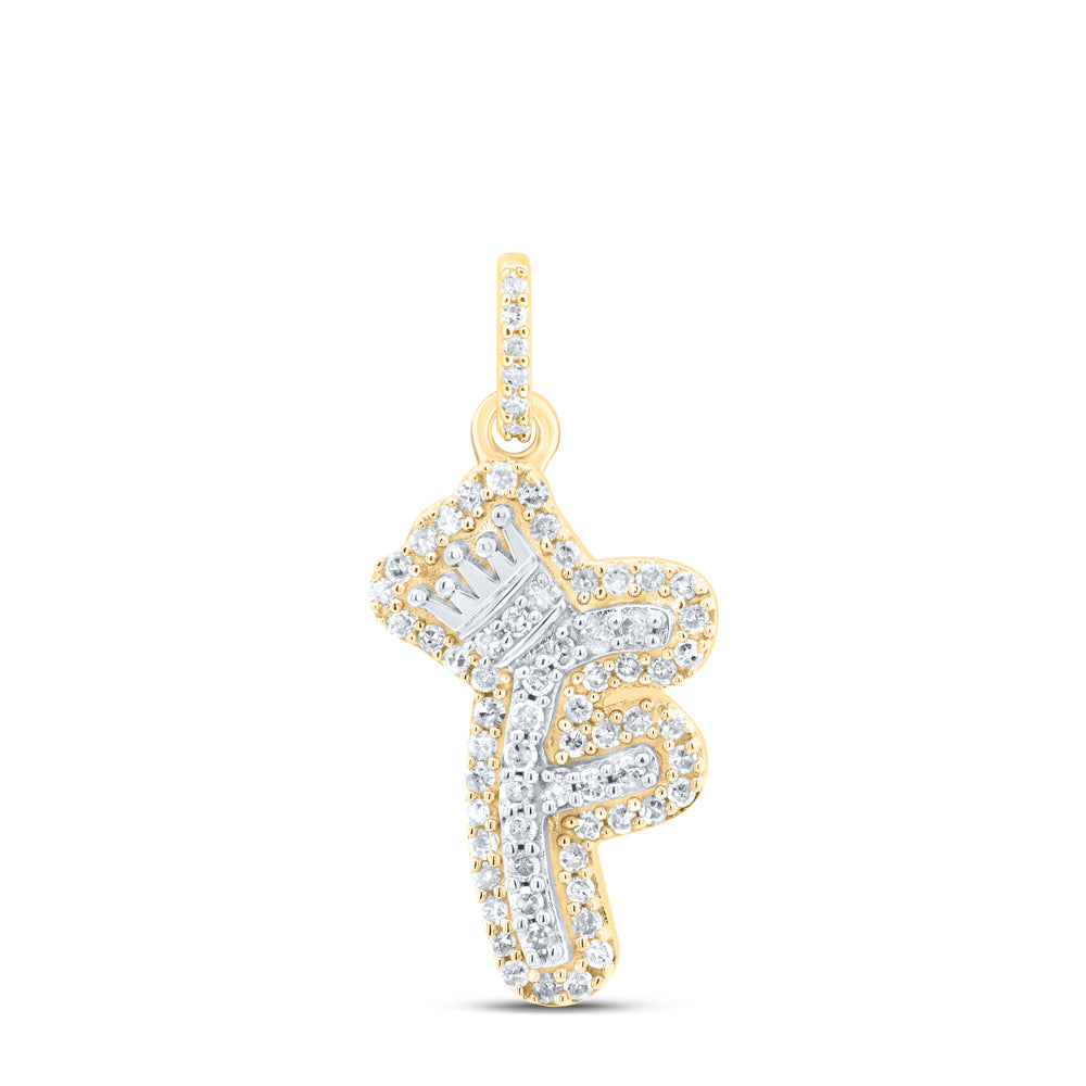 0.22 Ctw Natural Diamond Hiphop Crown Initial Letter F Pendant in 10K Yellow White