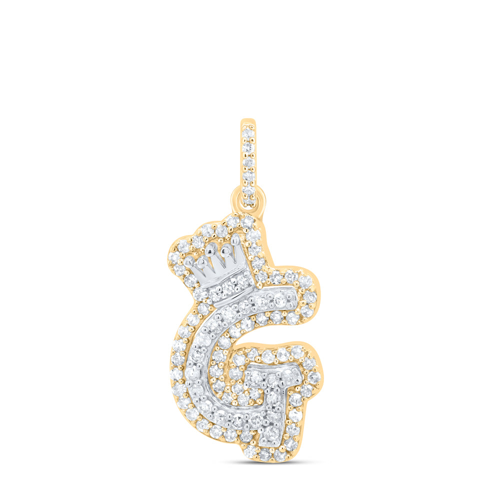 0.28 Ctw Natural Diamond Hiphop Crown Initial Letter G Pendant in 10K Yellow White