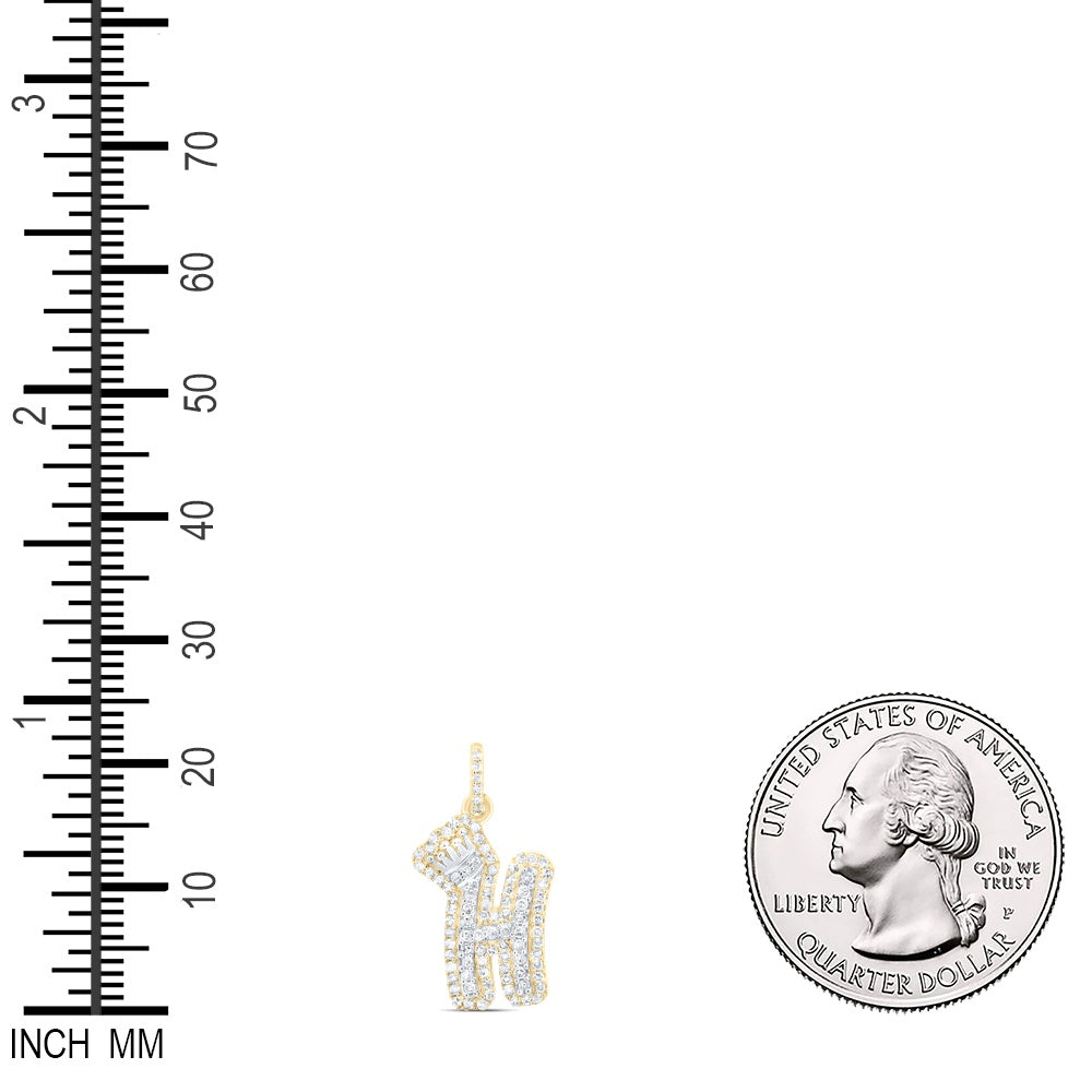 0.3 Ctw Natural Diamond Hiphop Crown Initial Letter H Pendant in 10K Yellow White