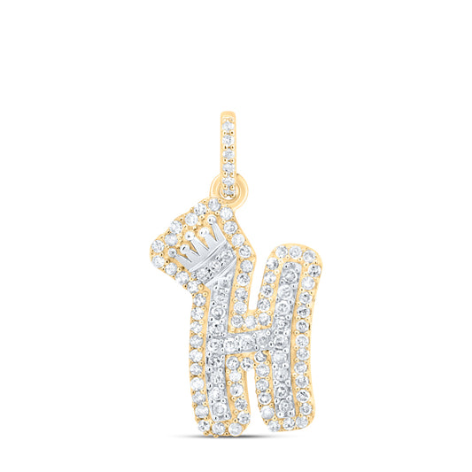 0.3 Ctw Natural Diamond Hiphop Crown Initial Letter H Pendant in 10K Yellow White