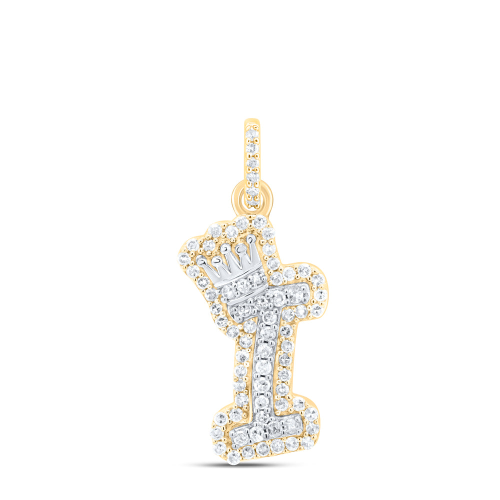 0.22 Ctw Natural Diamond Hiphop Crown Initial Letter I Pendant in 10K Yellow White