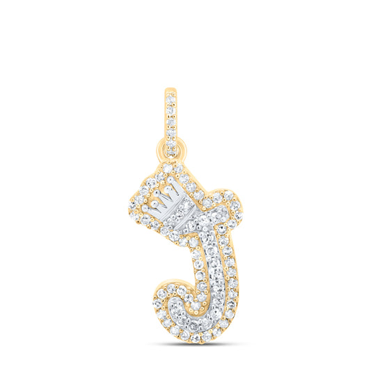 0.23 Ctw Natural Diamond Hiphop Crown Initial Letter J Pendant in 10K Yellow White