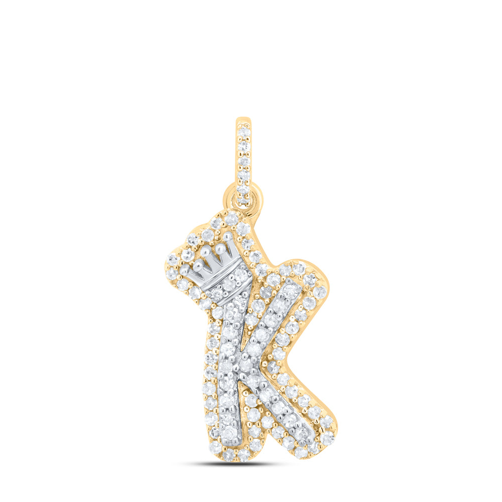 0.27 Ctw Natural Diamond Hiphop Crown Initial Letter K Pendant in 10K Yellow White