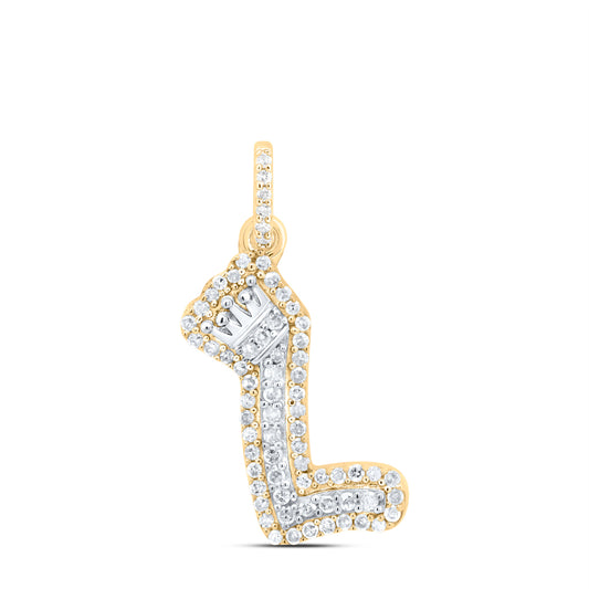 0.21 Ctw Natural Diamond Hiphop Crown Initial Letter L Pendant in 10K Yellow White