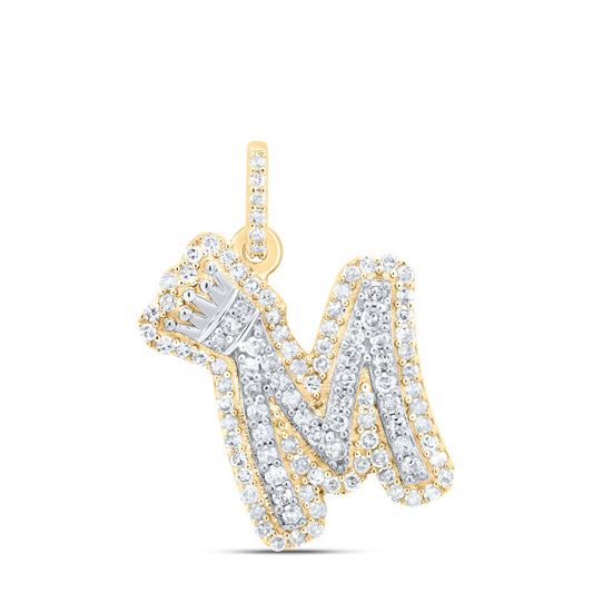 0.29 Ctw Natural Diamond Crown Hiphop Initial Letter M Pendant in 10K Yellow White