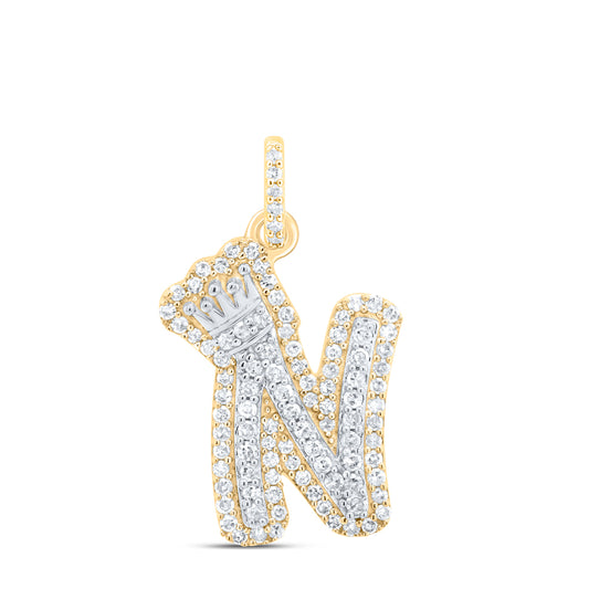 0.32 Ctw Natural Diamond Hiphop Crown Initial Letter N Pendant in 10K Yellow White