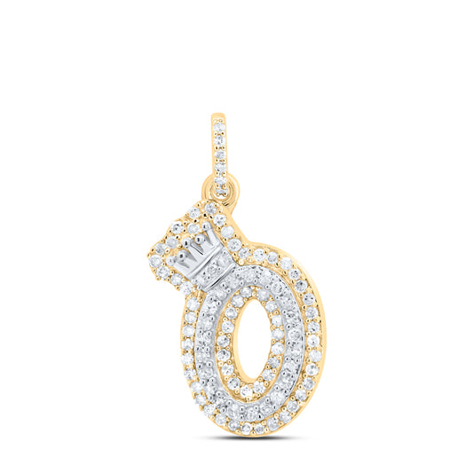0.29 Ctw Natural Diamond Hiphop Crown Initial Letter O Pendant in 10K Yellow White