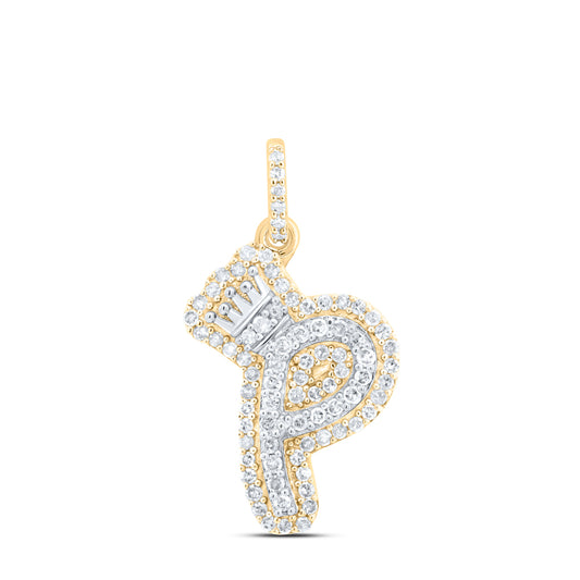 0.26 Ctw Natural Diamond Hiphop Crown Initial Letter P Pendant in 10K Yellow White