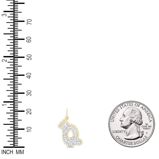 0.33 Ctw Natural Diamond Hiphop Crown Initial Letter Q Pendant in 10K Yellow White