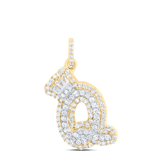 0.33 Ctw Natural Diamond Hiphop Crown Initial Letter Q Pendant in 10K Yellow White