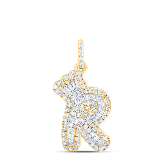 0.31 Ctw Natural Diamond Hiphop Crown Initial Letter R Pendant in 10K Yellow White